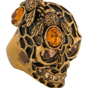 Alexander McQueen Swarovski Crystal-Embellished Honeycomb Skull Ring